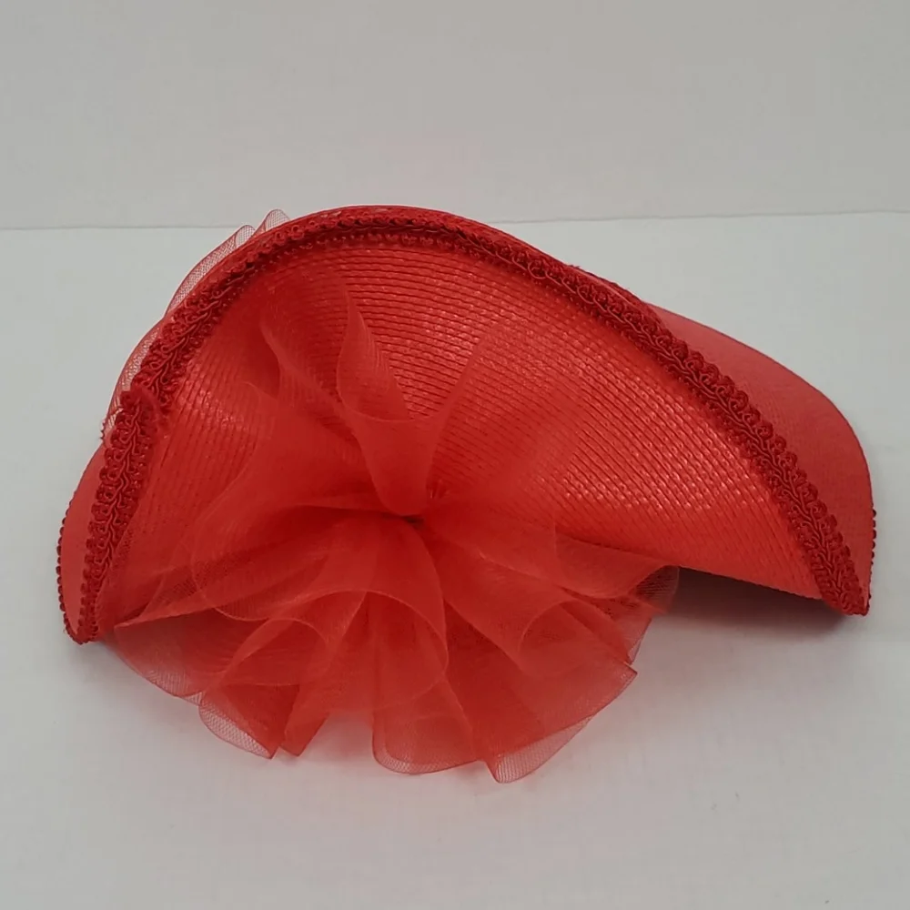 Vintage Red Lace Straw Hat Polyester 21" Elegant Luxury Accessory - Picture 3 of 7